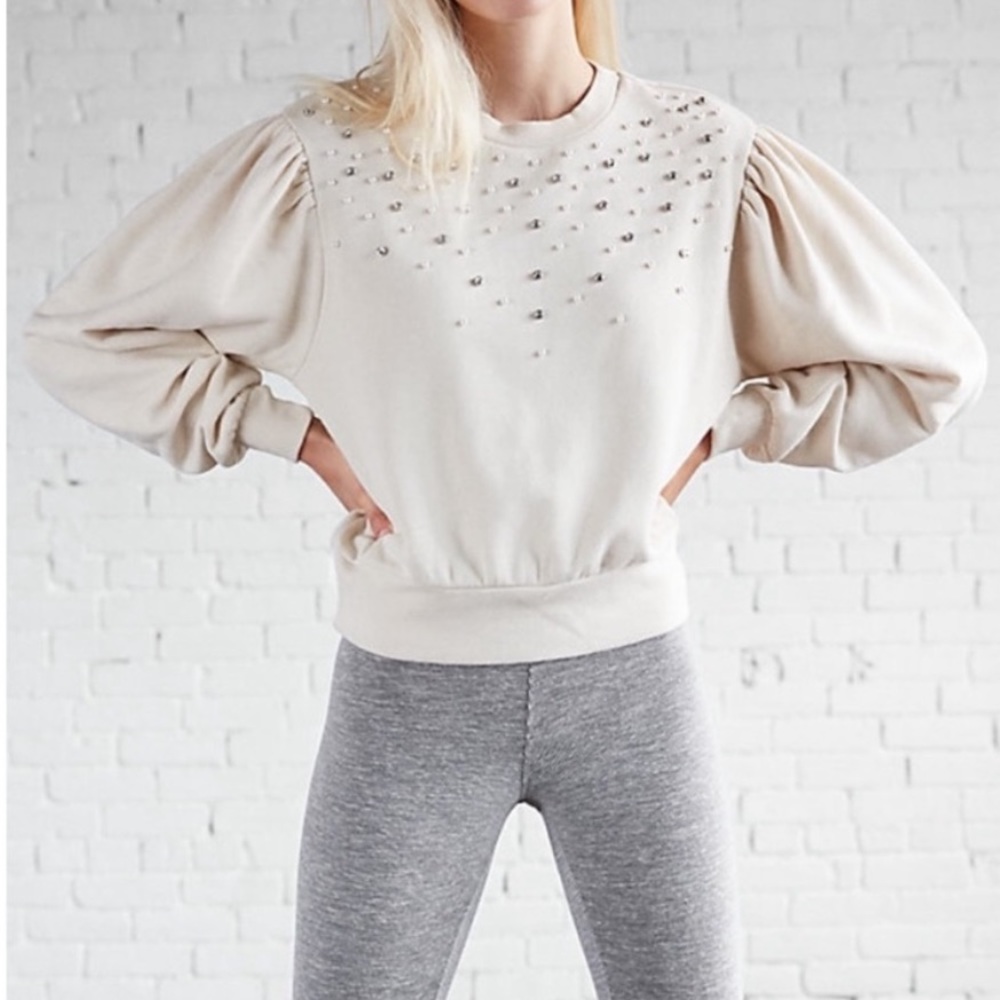 Express puff sleeve pearl sweatshirt